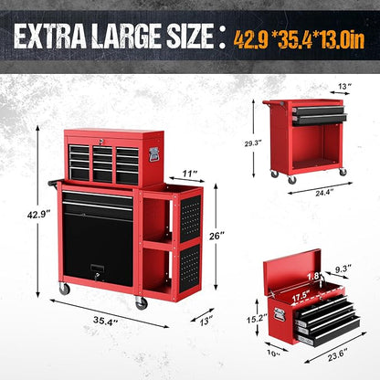 8-Drawer Rolling Tool Chest, 3-in-1 Tool Box on Wheels - Image 3