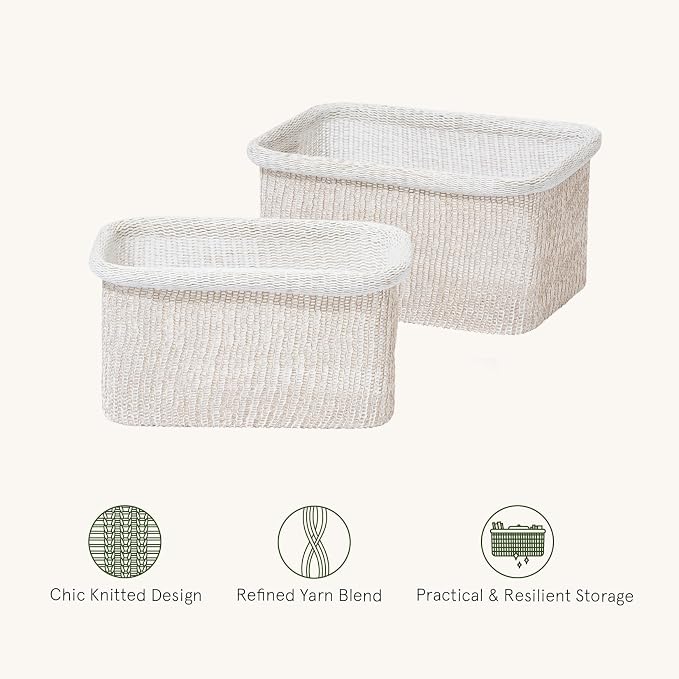 La Jolie Maison Blended Fabric Storage Baskets Set of 2, Rectangle Knitted - Image 5