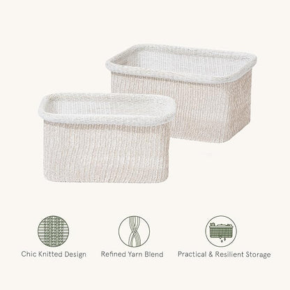 La Jolie Maison Blended Fabric Storage Baskets Set of 2, Rectangle Knitted - Image 5