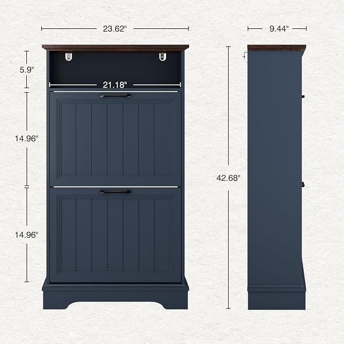 Shoe Storage Cabinet with 2 Flip Drawers, Narrow Slim Shoe Organizer - Image 2