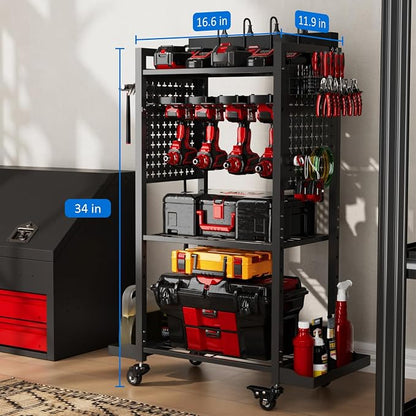Power Tool Organizer Cart with 8 Power Outlet & Adjustable Storage, Garage - Image 7