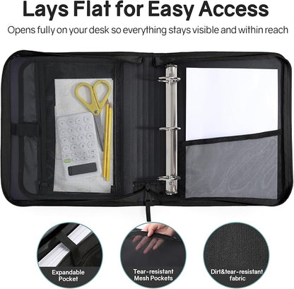 SUNEE Zippered Binder Bag with Handle, 2-Inch 3-Ring O-Ring, 500-Sheet Capacity - Image 4