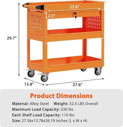 3 Tier Rolling Tool Cart with Drawers, Heavy Duty Utility Cart on Wheels - Image 7