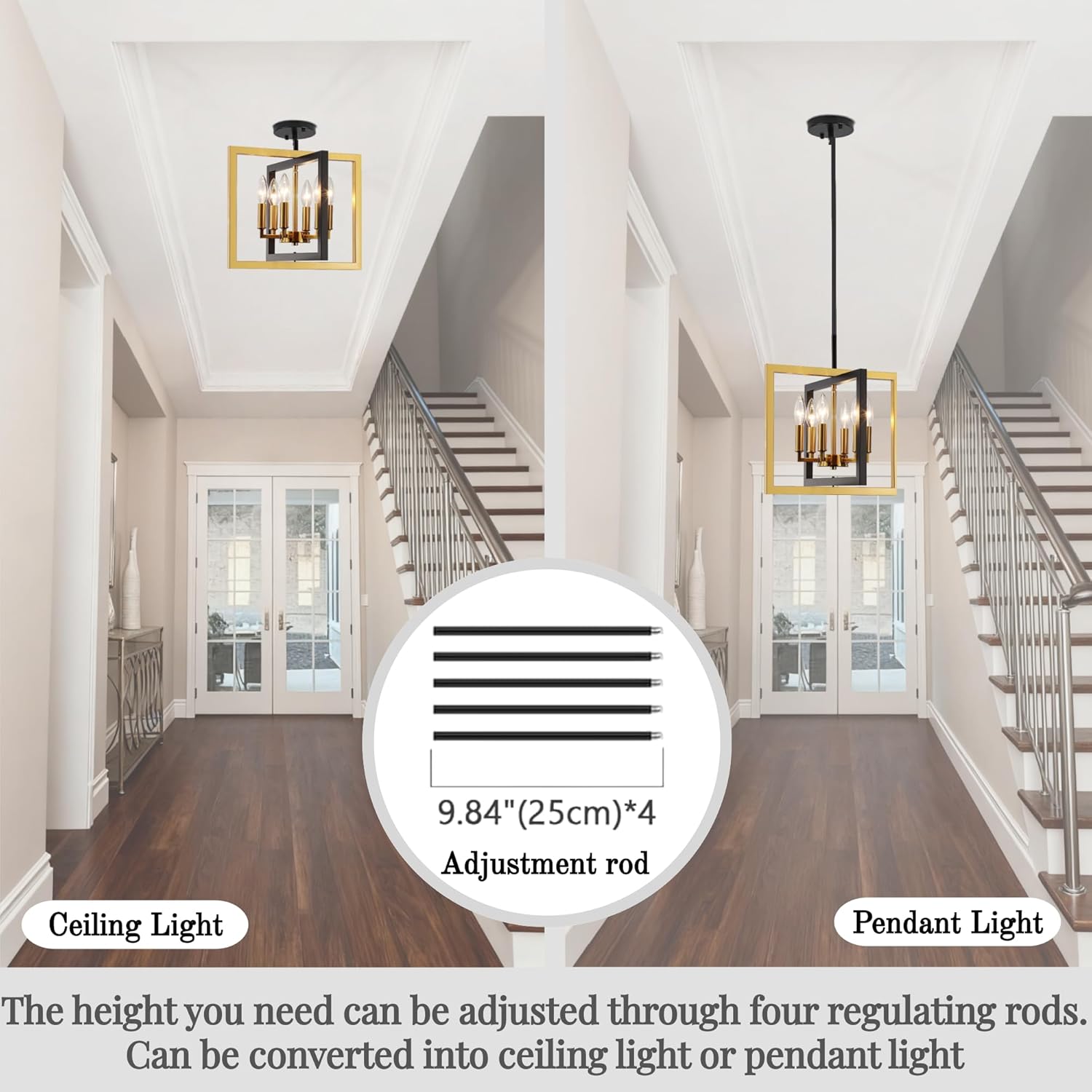 ANKYLHUA Small Black Gold Chandelier,6-Lights Ceiling Light Fixture E12,Adjustable Hight Pendant Lights Kitchen Island,Chandeliers for Dining Room Bedroom,Entryway,Foyer