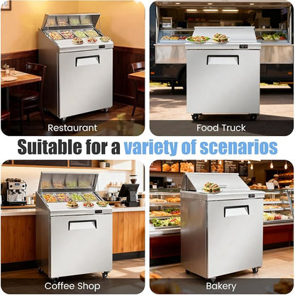 29" W Commercial Refrigerator Sandwich Salad Prep Table, Stainless Steel 1-Door - Image 8