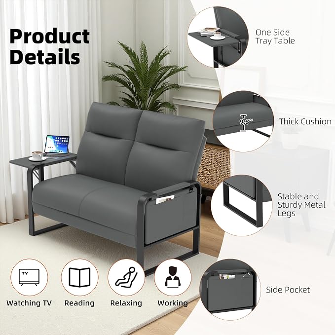 Faux Leather Loveseat, Upholstered Loveseat - Image 8