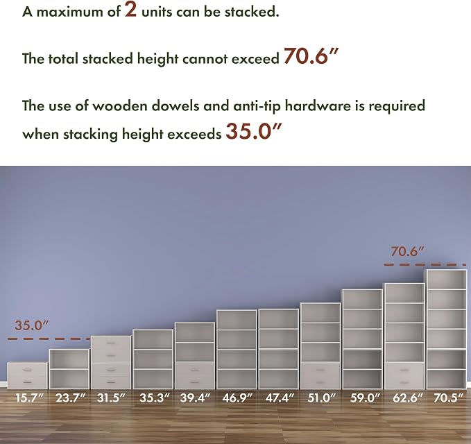 Homes: Inside + Out Apexa 2-Tier Cube Storage Organizer Shelves, Stackable Wood - Image 3
