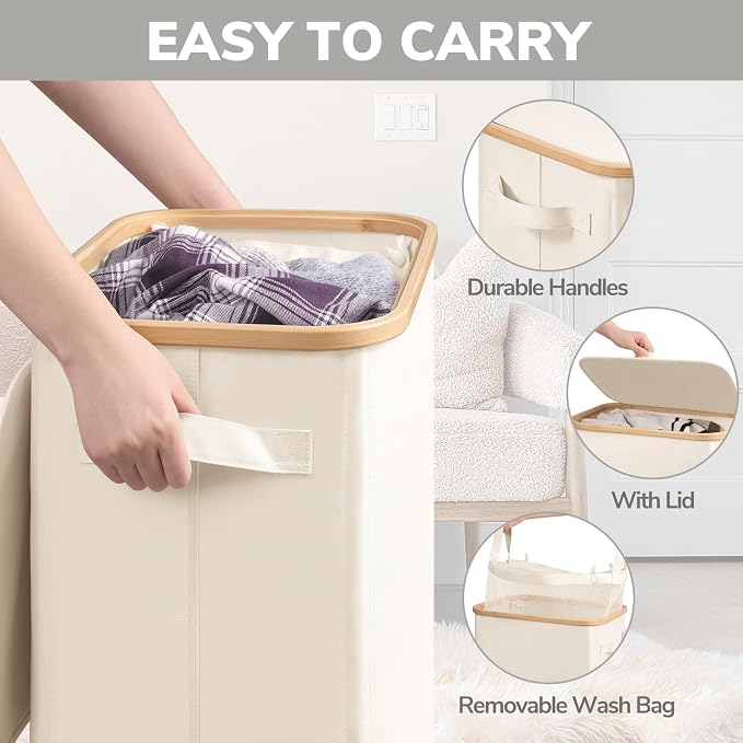 Goodpick Laundry Basket with Wheels, Large Laundry Hamper with Lid 100L Clothes - Image 5