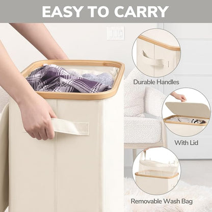 Goodpick Laundry Basket with Wheels, Large Laundry Hamper with Lid 100L Clothes - Image 5