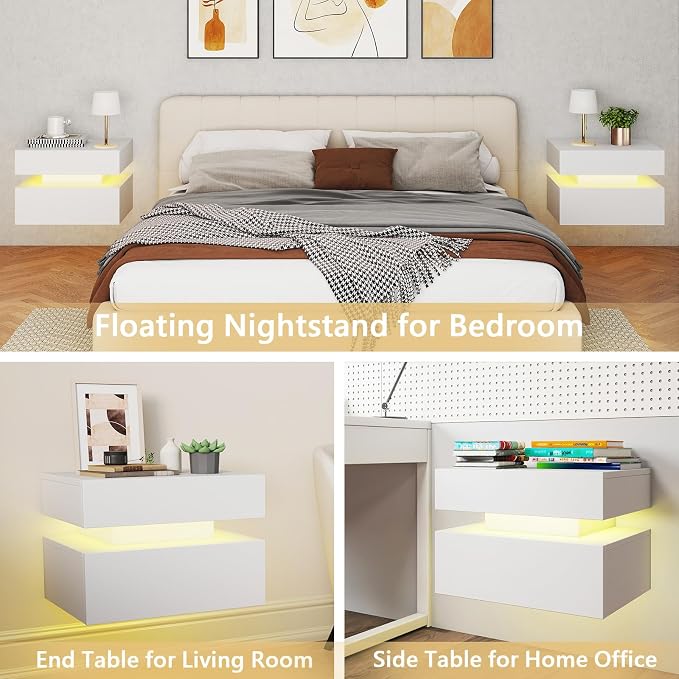 Floating Nightstand Set of 2, Modern Bedside Tables - Image 3