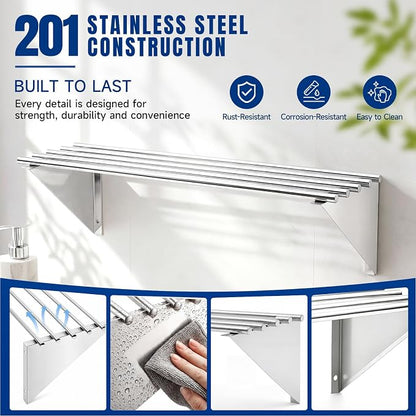 Gisafai 14×36 Inch Premium 201 Stainless Steel Tubular Wall Shelf, Commercial - Image 5