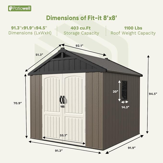 Patiowell 8 x 8 FT Plastic Outdoor Storage Shed - Image 3
