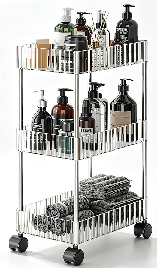 Sooyee Slim Clear 3-Tier Plastic Rolling Utility Cart by Sooyee