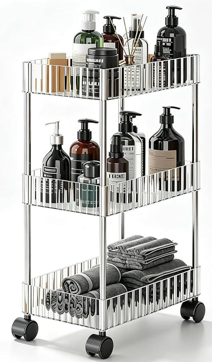 Sooyee Slim Clear 3-Tier Plastic Rolling Utility Cart by Sooyee