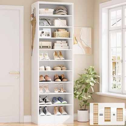 Aheaplus Narrow Shoe Cabinet, 10 Tiers Tall Wood Shoe Rack, Shoe Storage by Aheaplus