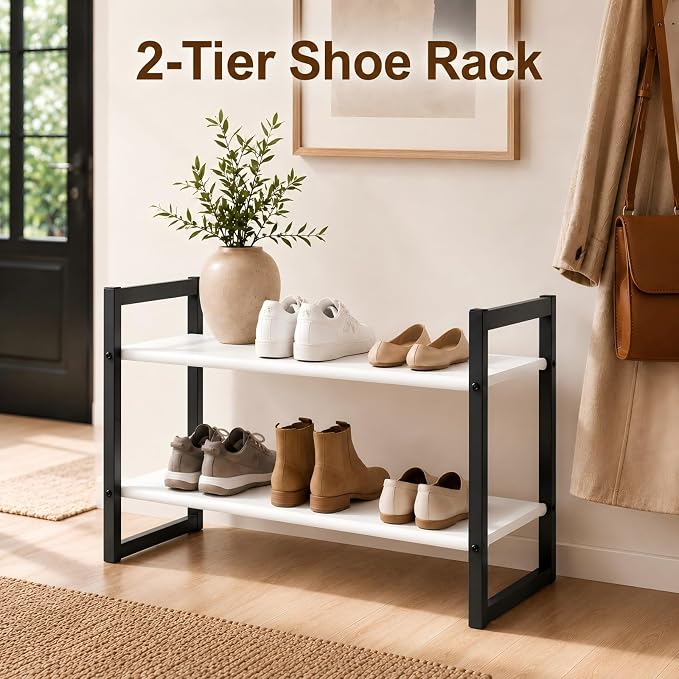 2-Tier Shoe Rack for Closet & Entryway, Stackable Shoe Organizer, - Image 3