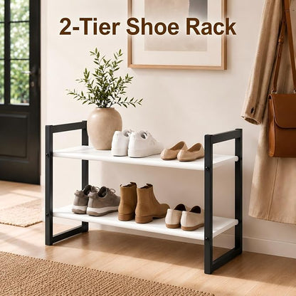 2-Tier Shoe Rack for Closet & Entryway, Stackable Shoe Organizer, - Image 3