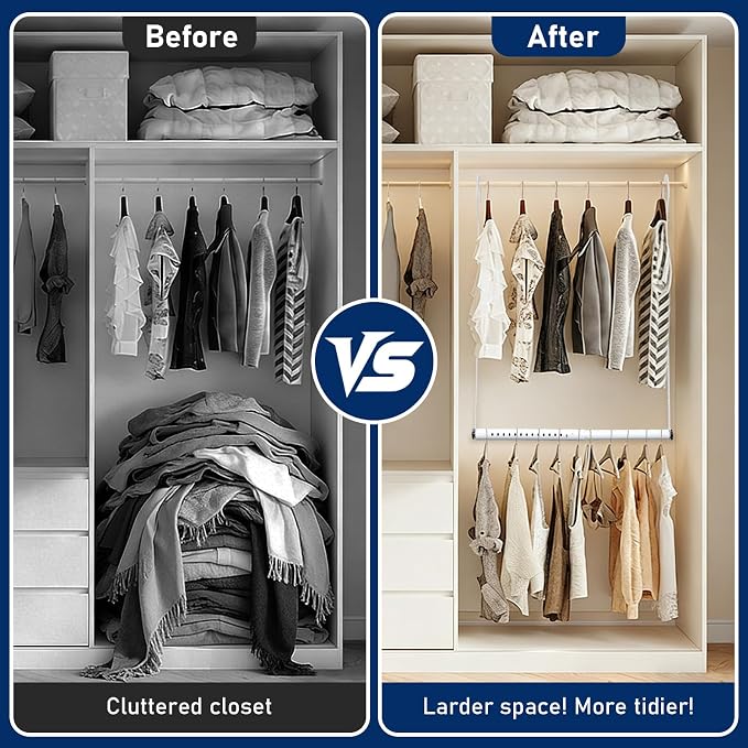 Hanging Closet Rod Extenders, Adjustable Width and Height Closet Extender - Image 7