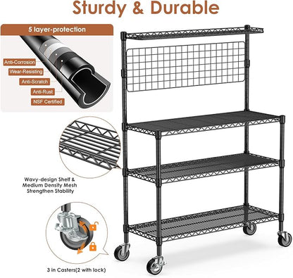 Leteuke Bakers Rack with Storage & Wheels, 42 Inch Microwave Stand Kitchen - Image 4