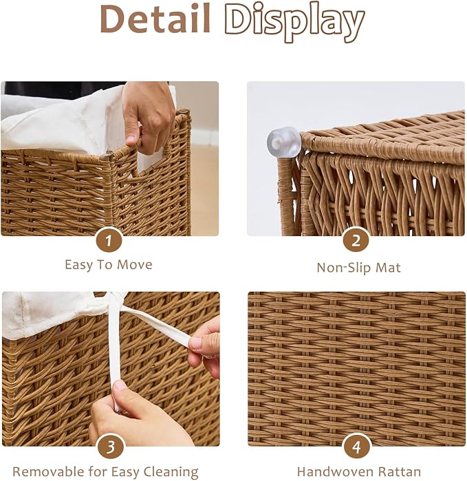 Slim Wicker Laundry Hamper, 75L Handwoven Rattan Basket - Image 7