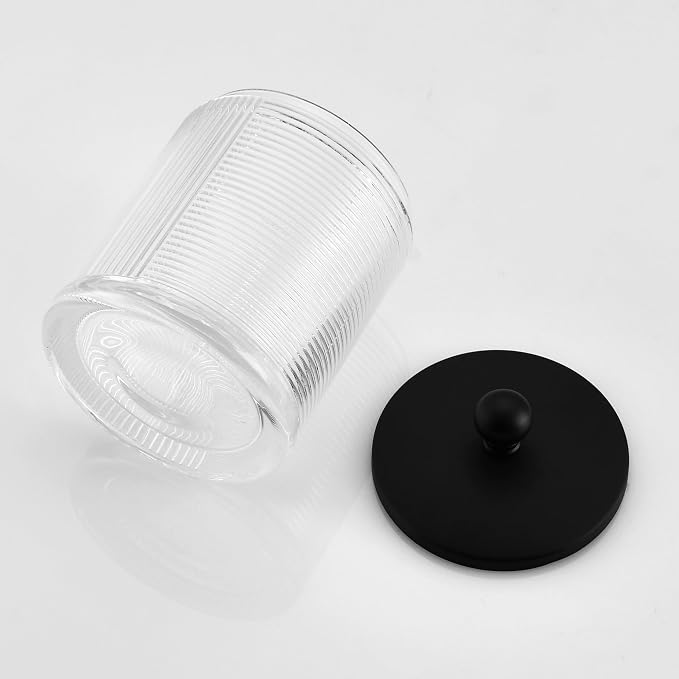 Clear Transparent Apothecary Ribbed Geometric Etched Glass Jar W/Matte Black - Image 6