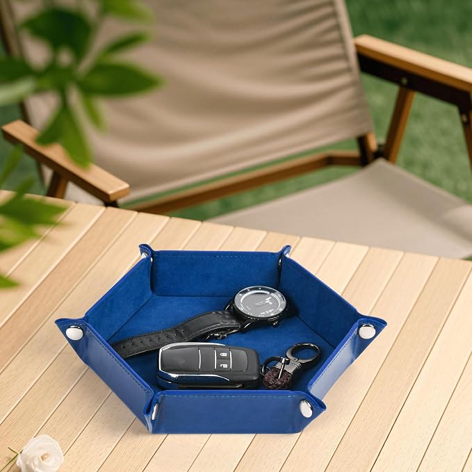 Foldable Hexagonal Dice Tray Desktop Storage Organizer PU Leather & Velvet - Image 6