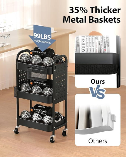 ALVOROG 3 Tier Metal Rolling Utility Cart - Image 5
