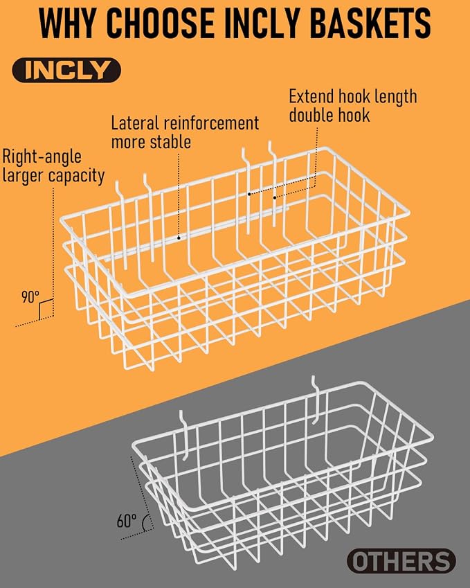 INCLY 4 Pack Pegboard Baskets Bins Set, 4 Size Square Style Metal White Wire - Image 2