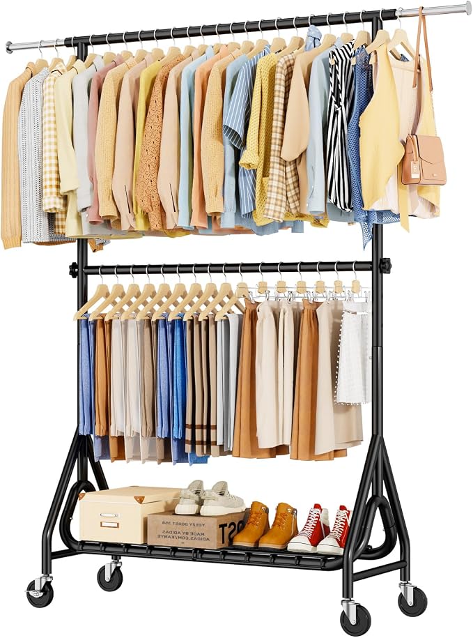 Double Rods Clothing Rack, Heavy Duty Clothes Rack by JIEJIERUI