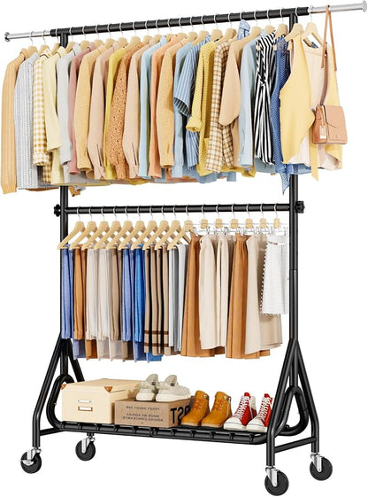 Double Rods Clothing Rack, Heavy Duty Clothes Rack by JIEJIERUI