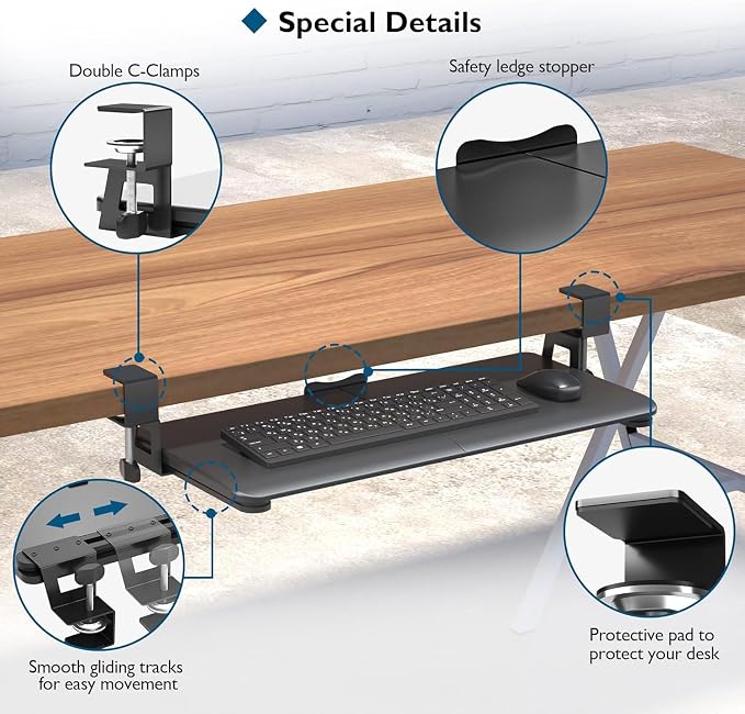 BONTEC Keyboard Tray Under Desk, Pull Out Keyboard & Mouse Tray - Image 8
