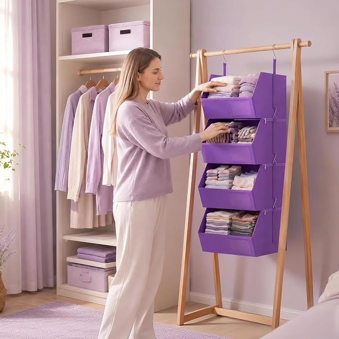 4-Tier Hanging Closet Organizer, Detachable Hanging Storage Shelves - Image 8