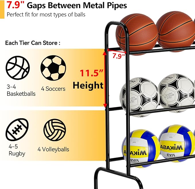 SUFAUY Sports Equipment Organizer, Garage Basketball Rack, Gear & Ball Storage - Image 4
