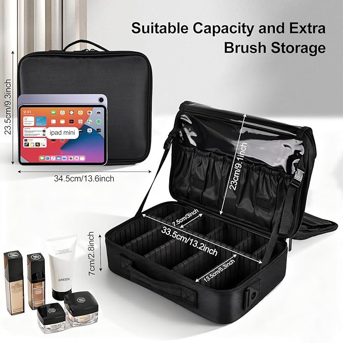 Greenfeather Travel Makeup Bag, Professional Cosmetic Train Case Organizer - Image 3
