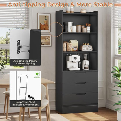 DICTAC Bookcase with 3 Drawers and Shelves 73.23'' Tall Bookshelf with Storage - Image 8
