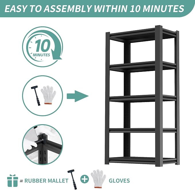60" H Garage Shelves, Garage Shelving Heavy Duty, 3000Lbs 5 Tier Adjustable - Image 6