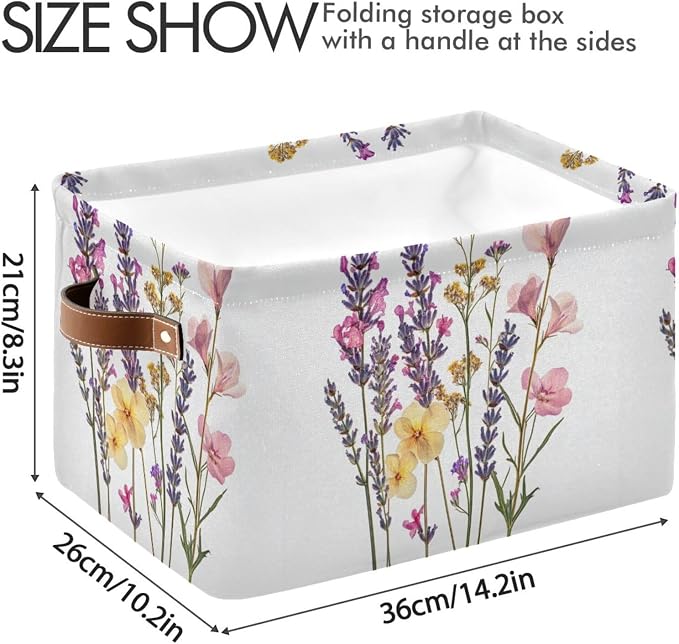 Pressed Wildflowers with Lavender Storage Bins Box Foldable Shelf Basket - Image 3