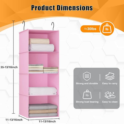 Hanging Closet Organizer, Easy Mount Foldable 4-Shelf Hanging Closet Wardrobe - Image 3