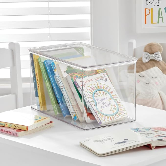 mDesign Plastic Stackable Toy Storage Bin Container Box, Hinge Lid - Image 3