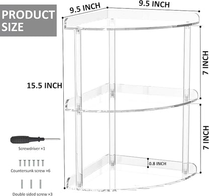 3 Tier Acrylic Corner Shelf Organizer Storage 9.5x9.5x15.7 Inch, Transparent - Image 3