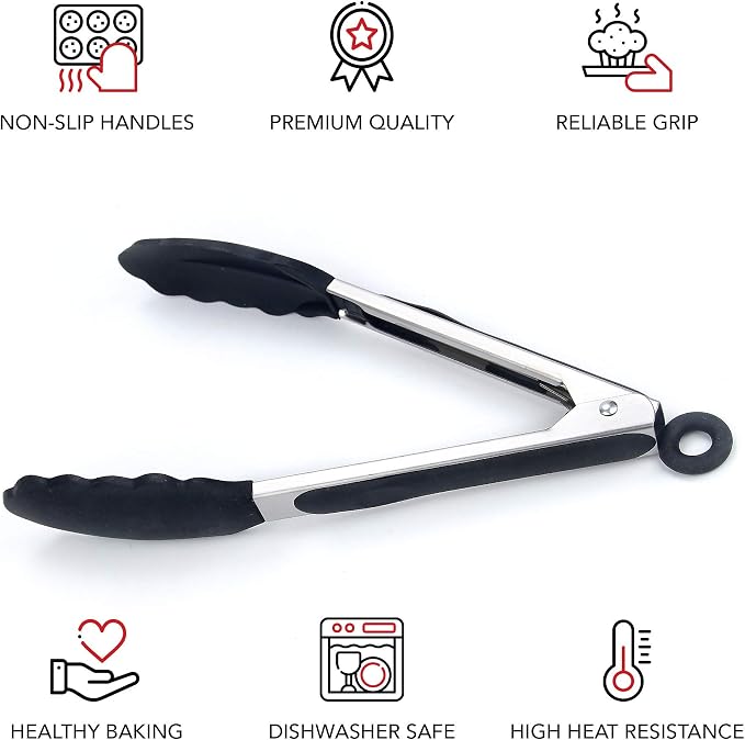 Kitchen Tongs for Cooking with Silicone Tips by Boxiki Kitchen, BPA Free - Image 8