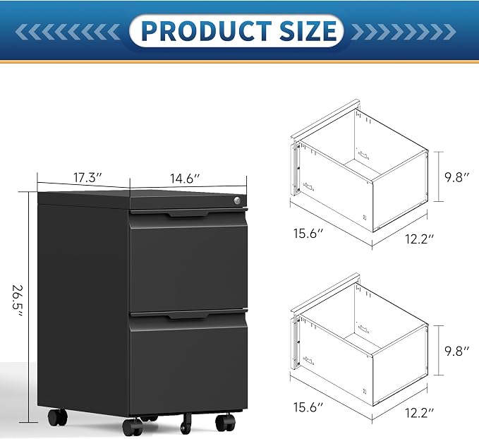 2 Drawer File Cabinet with Lock, Rolling Vertical File Cabinets - Image 3