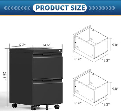 2 Drawer File Cabinet with Lock, Rolling Vertical File Cabinets - Image 3