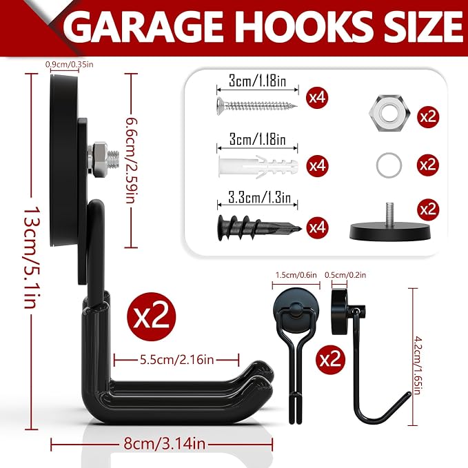 3-H Heavy Duty Magnet Garage Hooks 2 Pack, Large Strong Magnetic Hooks - Image 3