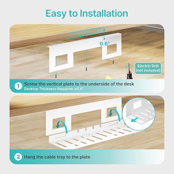 Under Desk Cable Management Tray, 15.7 Inches Metal Cord Organizer Rack - Image 6