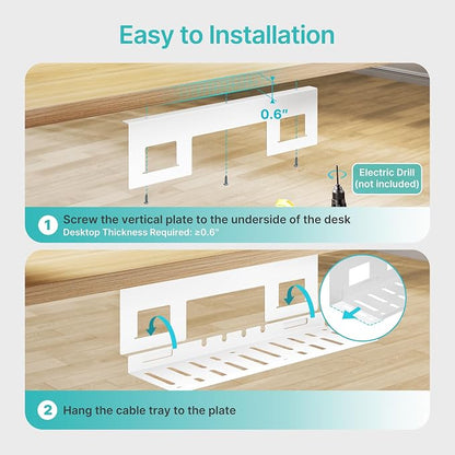 Under Desk Cable Management Tray, 15.7 Inches Metal Cord Organizer Rack - Image 6