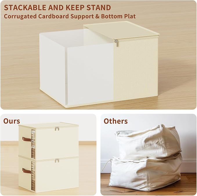 Clothes Storage Bins with Sturdy Frames, Foldable Fabric Clothing Organizer Box - Image 3