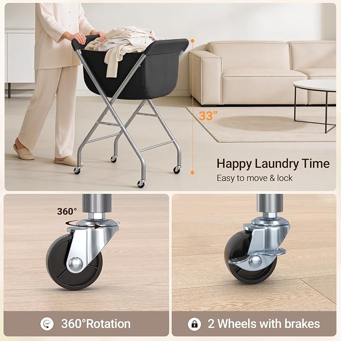 ELYKEN Laundry Basket with Wheels, Collapsible Laundry Hamper, Foldable Design - Image 7
