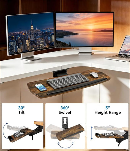 Keyboard Tray Under Desk with Storage Drawer, Height Adjustable Keyboard Tray - Image 4