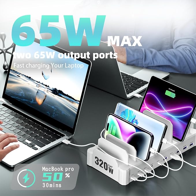 320W Charging Station for Multiple Devices, Zobirez 10-Port USB C Fast Charger - Image 4